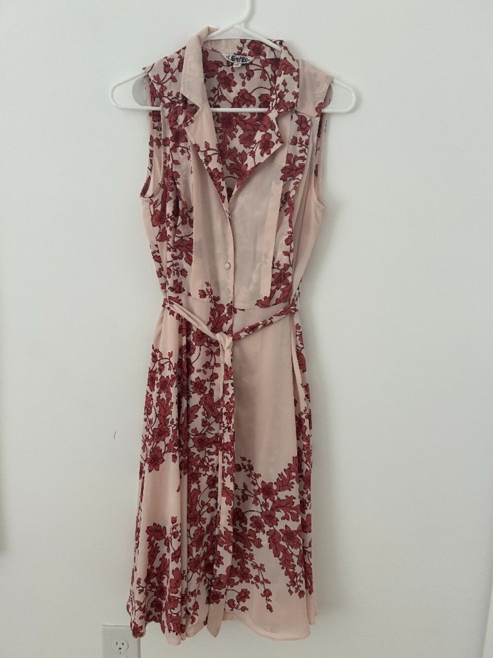Nanette Lepore Pink Floral Sleeveless Belted Midi Shirtdress Size 6 Burgundy